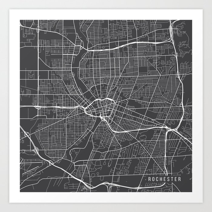 Rochester Map USA - Gray Art Print by mainstreetmaps 
