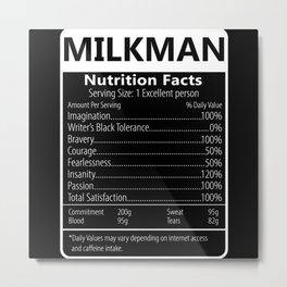 Milkman Nutrition Facts Sarcastic Graphic Metal Print | Sarcastic, Graphic, Funny, Graphicdesign 