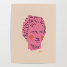 Ancient head #2 Poster | Gigi Rosado, Statue, Pink, Modern, Magenta, Art, Greek, Face, Roman, Curated 