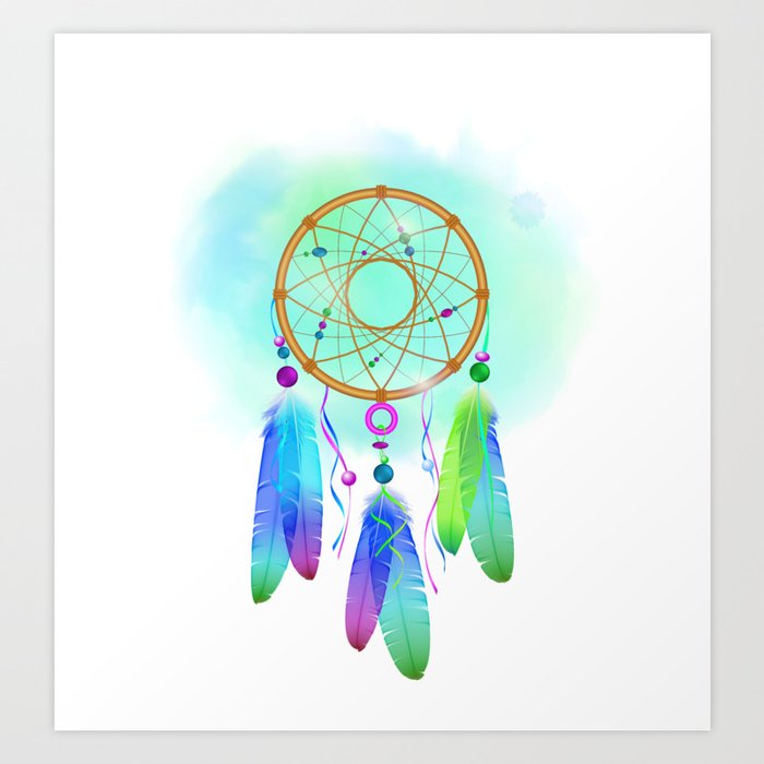 Dream Catcher Feathers And Mandala Boho Dreamcatcher Art Print By Leezarius Society6