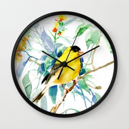 American Goldfinch, yellow sage green birds and flowers Wall Clock | Birds, Birddesign, Painting, Birdart, Watercolor, Americangoldfinch, Birdsofusa, Bird, Animal, Goldfinchart 