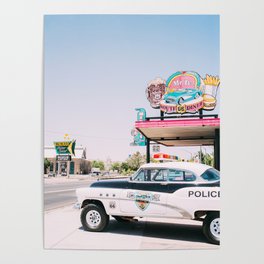 Historic Route 66 Diner in Kingman, Arizona - Old Police Car - United States Travel Photo Poster