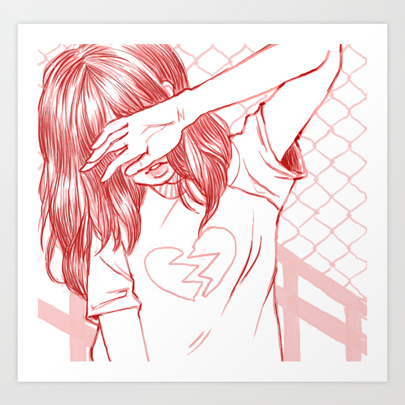 Girl With A Broken Heart Art Print By Cooico Society6
