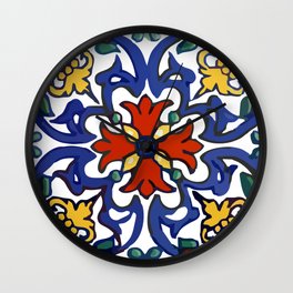 Talavera Mexican tile inspired bold design in blue, green, red, orange Wall Clock | Pattern, Mexicantextiles, Orange, Blue, Mexicanfabric, Mexican Art, Geiger, Bluered, Green, Mexicanart 