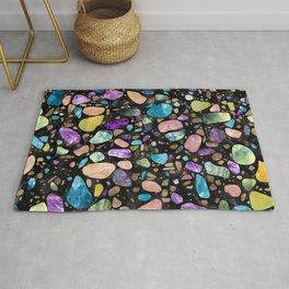 Terrazzo - Gemstones and Gold - Black Marble Rug | Confetti, Amethyst, Geode, Golden, Memphis, Mozaic, Marble, Rosequarts, Glitter, Agate 