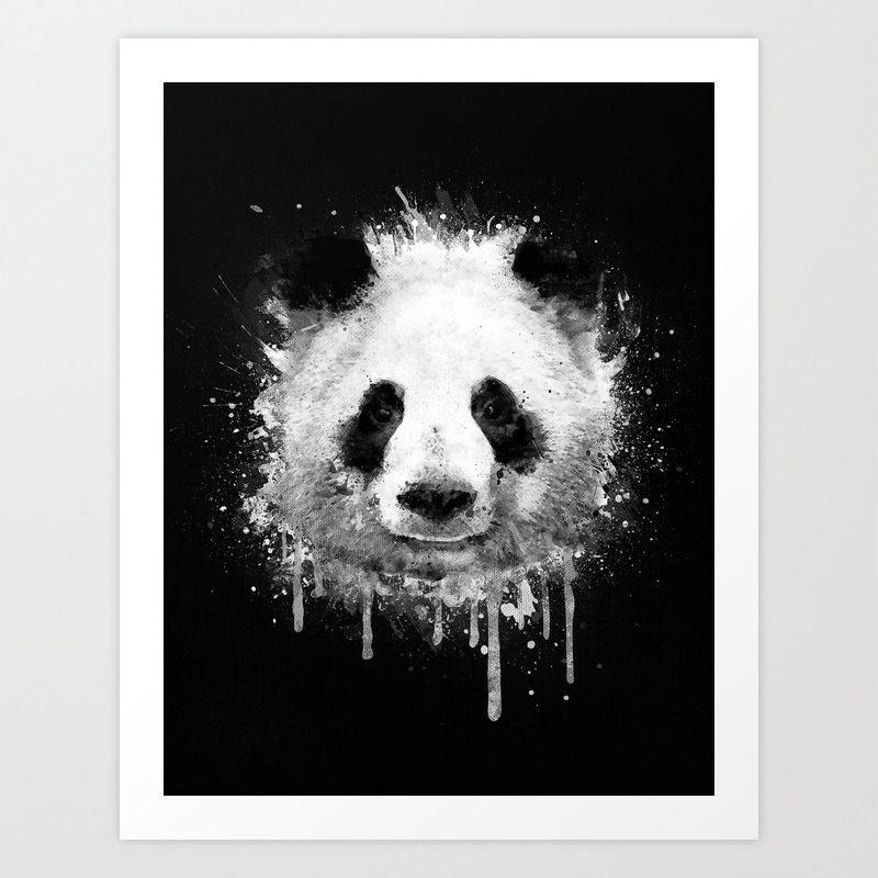 Cool Abstract Graffiti Watercolor Panda Portrait In Black White