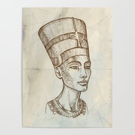 Bust of Nefertiti hand drawn Poster
