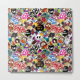 Stickerbomb Metal Print | Cool, Food, Cute, Pattern, Sticker, Skull, Urban, Digital, Dinosaur, Darumao 