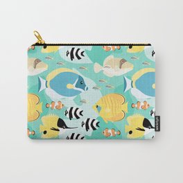 Coral reef fishes swimming Carry-All Pouch | Reef, Cartoon, Diving, Background, Turquoise, Art, Underwater, Sea, Print, Swimming 