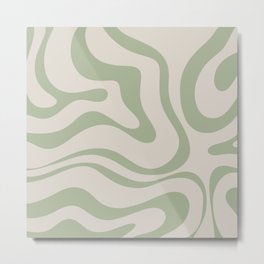Liquid Swirl Abstract Pattern in Almond and Sage Green Metal Print | Retro, Green, Cool, Vibe, Digital, 70S, Boho, 80S, Abstract, Beige 