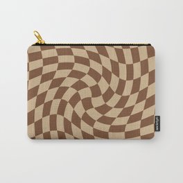 Checkerboard swirl. Brown Leather and Tan colors. Carry-All Pouch | Print, Graphic, Image, Checker, Checkered, Modern, Blank, Pattern, Graphicdesign, Optical 