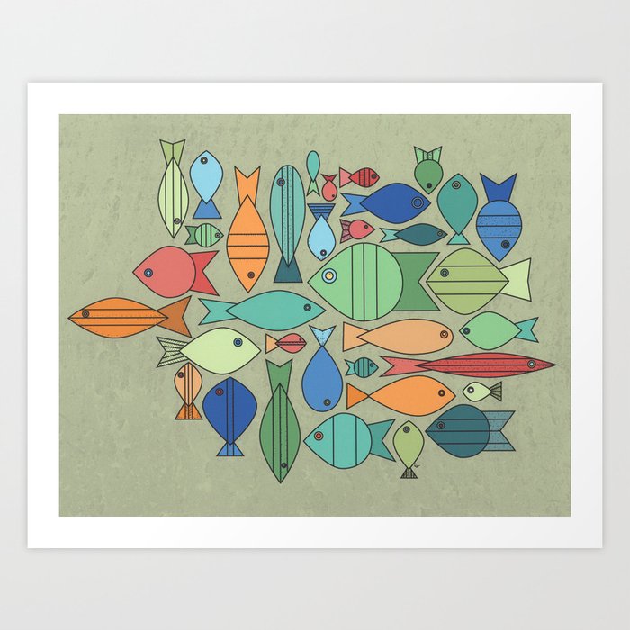 Retro Fish White Art Print | Graphic-design, Retro, Midcentury-modern, Fish
