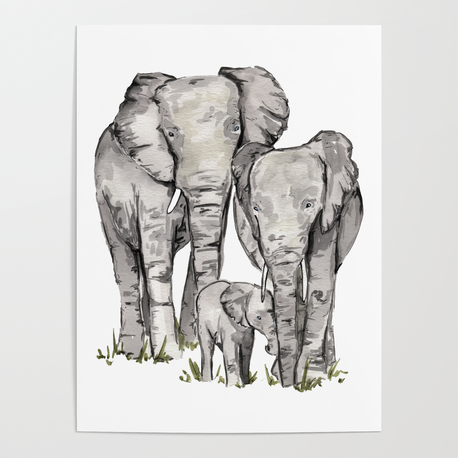 Elephant Family, Elephant Watercolor Painting, Animal Family Poster by The  Cranberry Finch | Society6