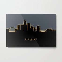 Des Moines Iowa Skyline Metal Print | Skyline, Unitedstates, Painting, Michaeltompsett, Orange, Glow, 9308, Iowa, Cityscape, Desmoines 