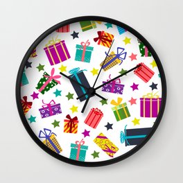Presents Wall Clock | Stars, Boxes, Newyear, Funkids, Gifts, Graphicdesign, Pattern, Holiday, Surprises, Birthday 