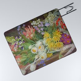 Medley of Wild Summer Mountain Flowers still life painting Picnic Blanket