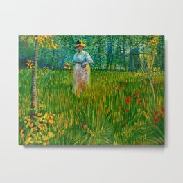 A Woman Walking in a Garden by Vincent van Gogh in 1887 Metal Print | Oil, In1887, Awoman, Inagarden, Walking, Byvincent, Vangogh, Painting 
