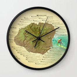 Kauai Surf Break Map Wall Clock