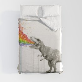 T-Rex Dinosaur Rainbow Puke Taste the Rainbow Watercolor Duvet Cover | Animal, Animalwatercolor, Whimsical, Colorful, Illustration, Graphic Design, Drawing, Color, Watercolor, Children 