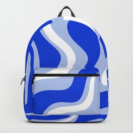 Retro Liquid Swirl Abstract Pattern Royal Blue, Light Blue, and White  Backpack