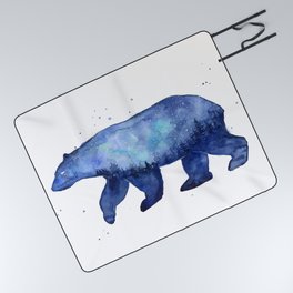 Blue Galaxy Forest Bear Silhouette Picnic Blanket