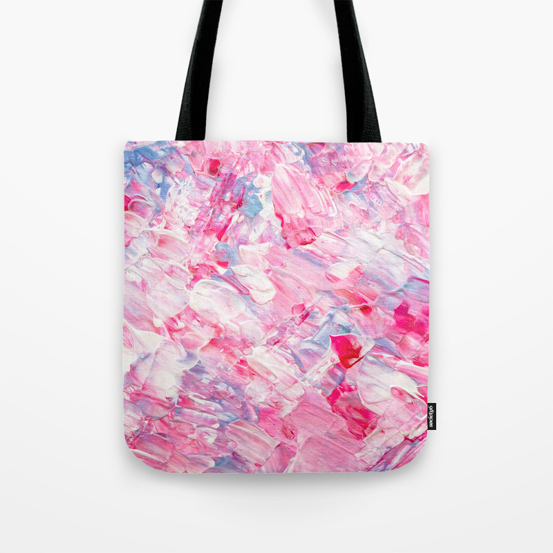Pink White Brushstrokes Candy Acrylic Paint Tote Bag By Girlytrend Society6