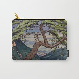 The Downwards Climbing - Summer Tree & Mountain Ukiyoe Nature Landscape in Green Carry-All Pouch | Green, Retro, Print, Summer, Pink, Oil, Clouds, Illustration, Vintage, Popular 