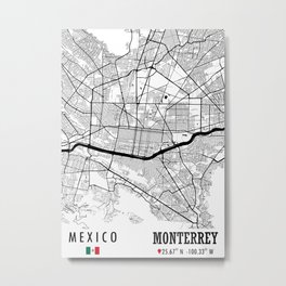 Monterrey, MEXICO Road Map Art - Earth Tones Metal Print | Mapofmonterrey, Mexico, Monterreytourist, Earthtones, Minimalistdesign, Typography, Graphicdesign, Metropolismap, Southamerica, Modern 