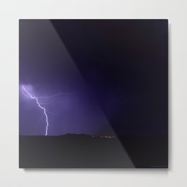Lightning Strikes - II Metal Print | Stormy, Weather, City Lights, Night, Nature, Lightning, Dark, Photo, Arizona, Silhouettes 