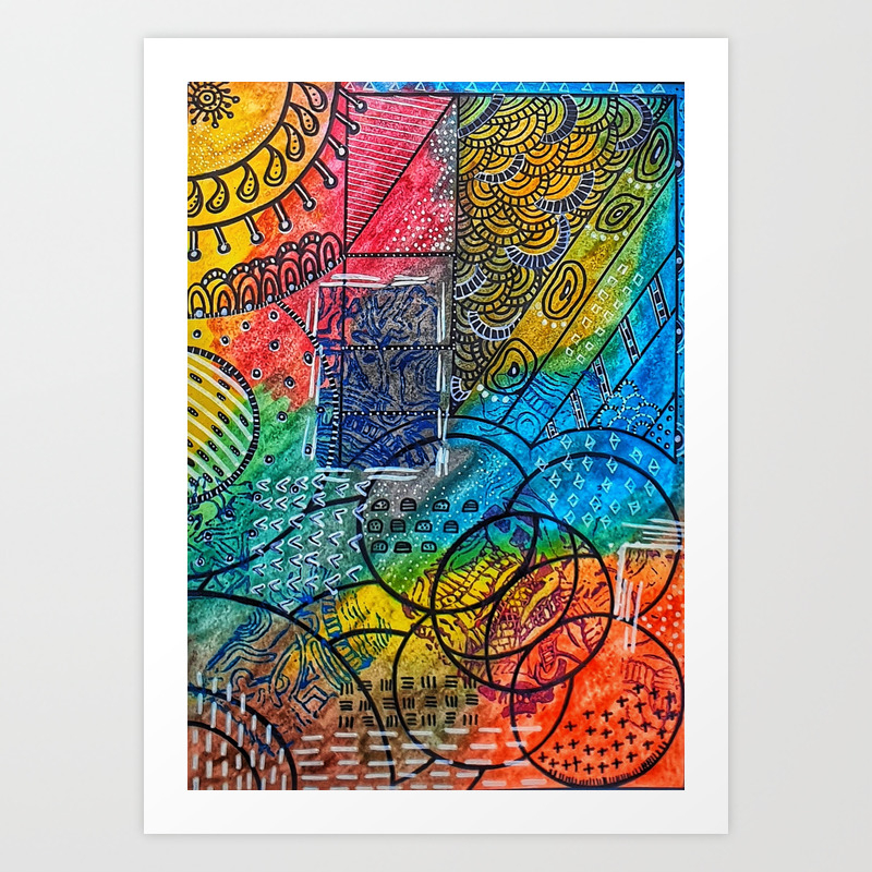Geometric Pattern Abstract Painting Rainbow Colours Modern Art