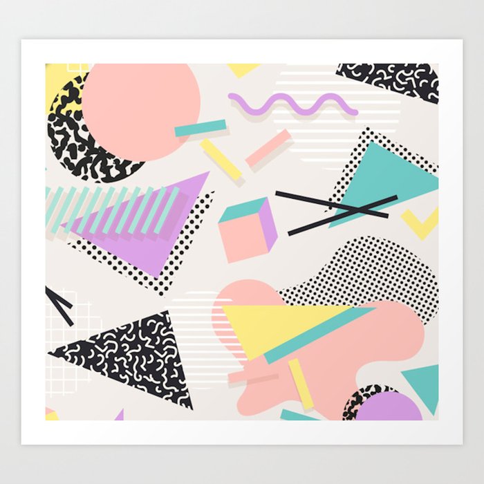 80s 90s Retro Abstract Pastel Shape Pattern Art Print By