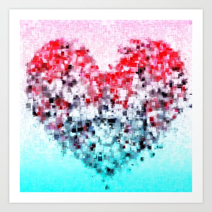 Geometric Square Pattern Heart Shape Abstract Background In Red