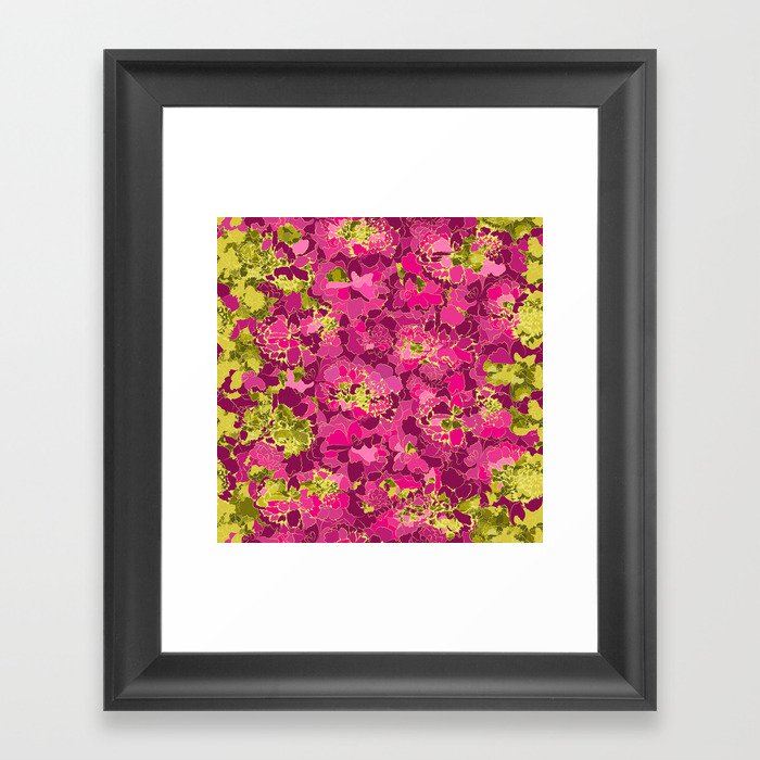 Bright pink flowers and green leaves Framed Art Print by Irina Ikar