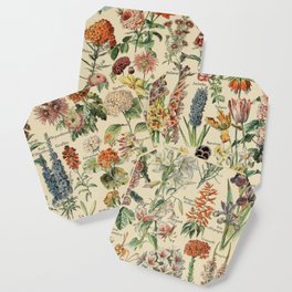 French Vintage Flowers Chart Adolphe Millot Fleurs Larousse Pour Tous Poster  Coaster