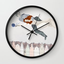 Flying Couple Wall Clock | Curated, Kaliningrad, Chagall, Oldtown, Cubism, Digital, Fly, Graphicdesign 