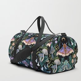 Sphinx Moth Moon Garden Duffle Bag | Floral, Mushroom, Dark, Mystical, Nocturnal, Nature, Moon, Painting, Plants, Garden 