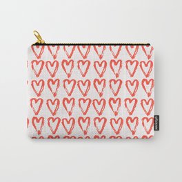 Heart Pattern Living Coral - hand painted Carry-All Pouch | Shape, Abstract, Brushstroke, Hearts, Stroke, Art, Valentines, Valentine, Paint, Painting 