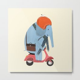 the elephant mobile Metal Print | Scooters, Animalsonbikes, Curated, Nursery, Painting, Cute, Bikes, Adventure, Watercolor, Colorful 