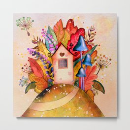 Hillside hut Metal Print | Elfhouse, Flower, Lovely, Watercolor, Taleillustration, Fairyhouse, Elves, Fairytale, Dotted, Fantasy 