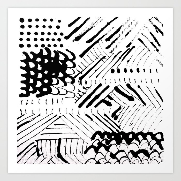 Black And White Ink Abstract Mark Making Pattern Art Print By