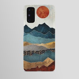 Amber Dusk Android Case | Contemporary, Gold, Silver, Grey, Blue, Orange, Graphicdesign, Nature, White, Mountains 