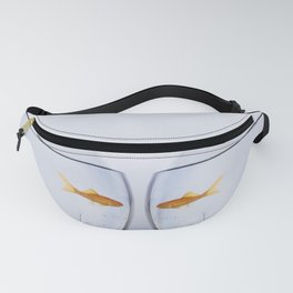 Tw goldfish staring at each other through different bowls Fanny Pack