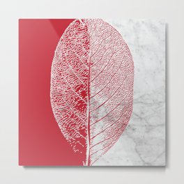 Natural Outlines - Leaf Red & White Marble #930 Metal Print | Flora, Foliage, Graphicdesign, Tropical, Greenery, Elegant, Forest, Summer, Garden, Wild 