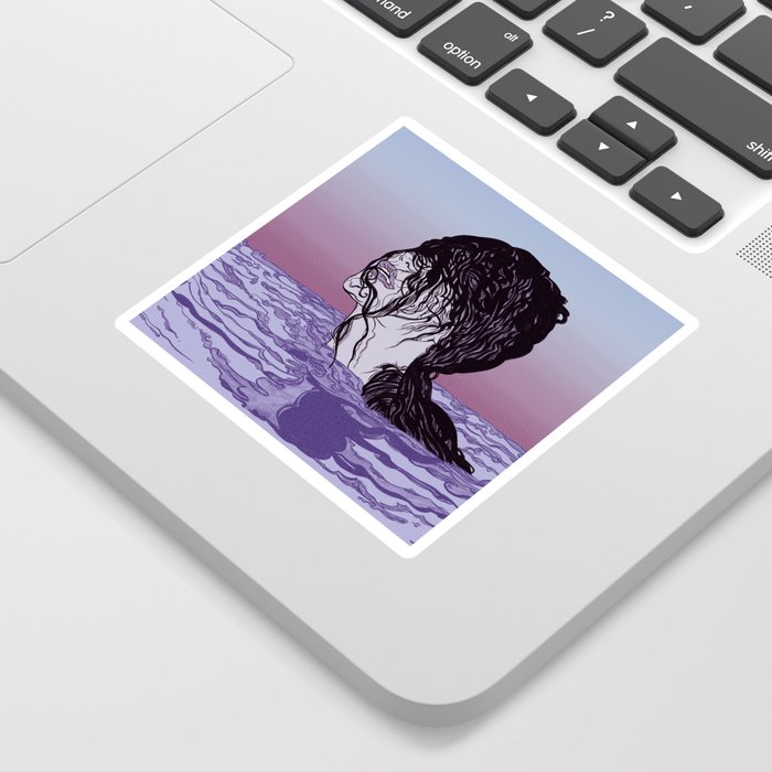 Water Nymph Sticker | Painting, Ink, Moleskine, Photoshop, Water, Sea, Swimming, Twilight, Women, Powerful-women