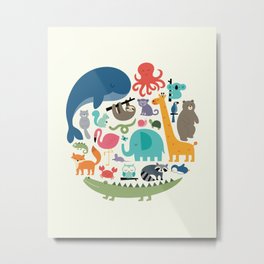 We Are One Metal Print | Children, Fox, Sloth, Koala, Raccoon, Elephant, Rainbow, Digital, Love, Giraffe 