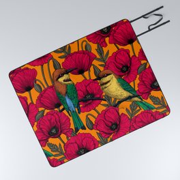 Bee eaters and poppies on orange Picnic Blanket