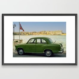 Classic Green Car in Valetta - Malta Travel Photography Framed Art Print