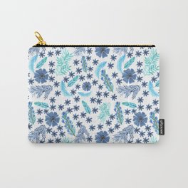 Watercolour Blu Leaves and Flowers Carry-All Pouch