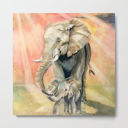 Mom and Baby Elephant Metal Print | Impressionism, Colorful, Momandbabyelephant, Painting, Elephantfamily, Animalkingdom, Artwork, Watercolor, Animal, Wildlife 