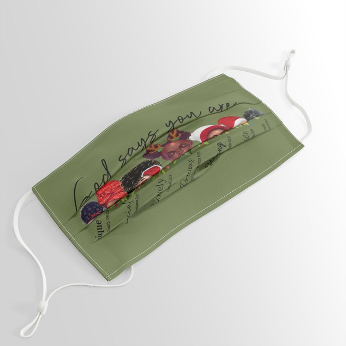 God Says African American Women Scripture Christian Christmas Green Face Mask